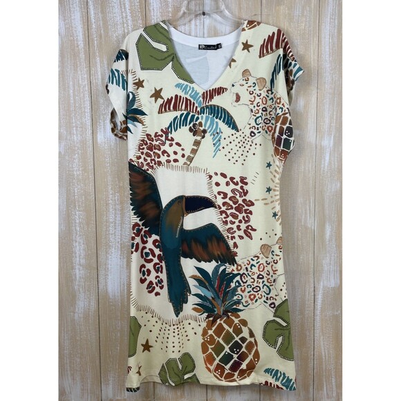 Energia Natural Brazil Women's Dress Tropical & Birds Print Sz Large - Picture 1 of 10